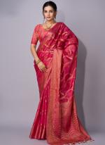 Organza Pink Traditional Wear Zari Work Saree